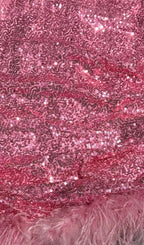 Sequin Feather Mini Dress In Pink