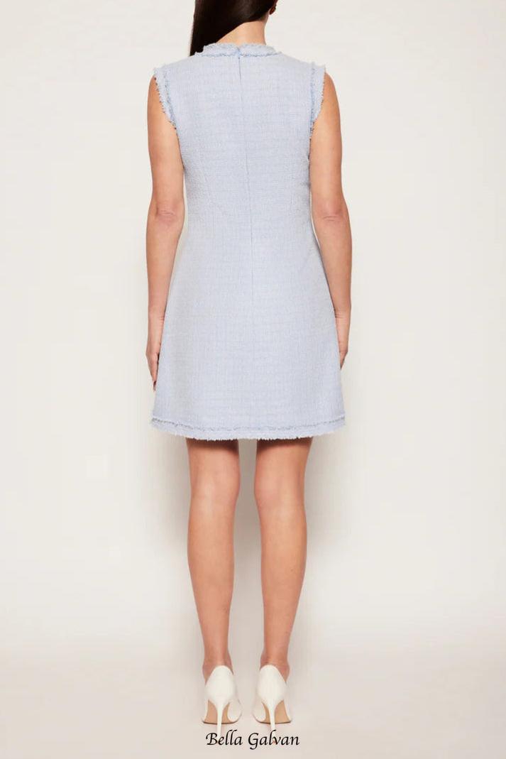 Tweed sleeveless mini dress in blue