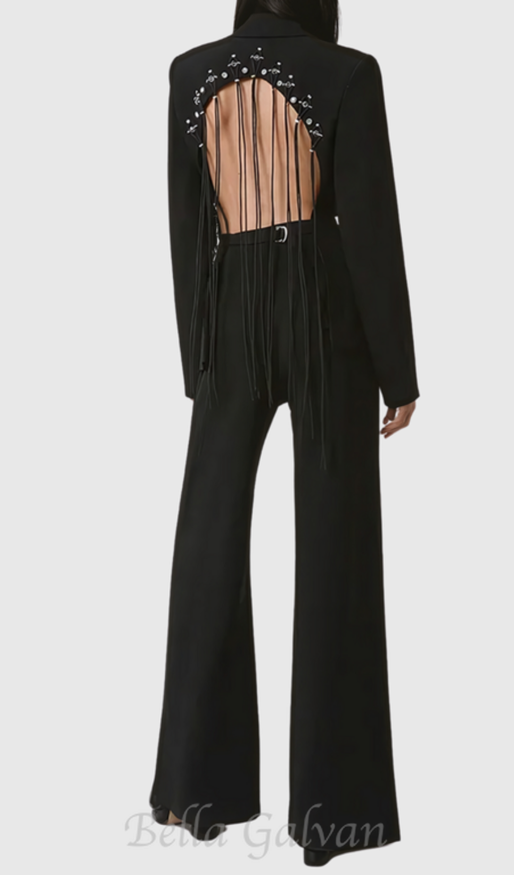 Flowering Girl Women Vienna Hollow Fringe Backless Blazer in black