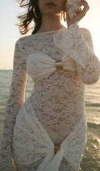 Flowering Girl Women Lace Draped Neckline Mini Dress