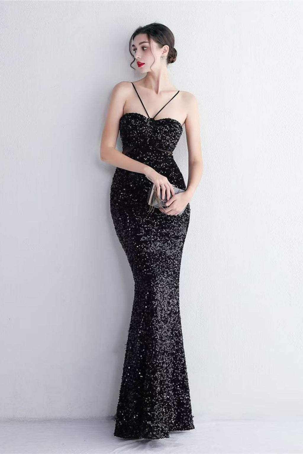 Flowering Girl Women Marian Black Cutout Sequins Halter Maxi Dress