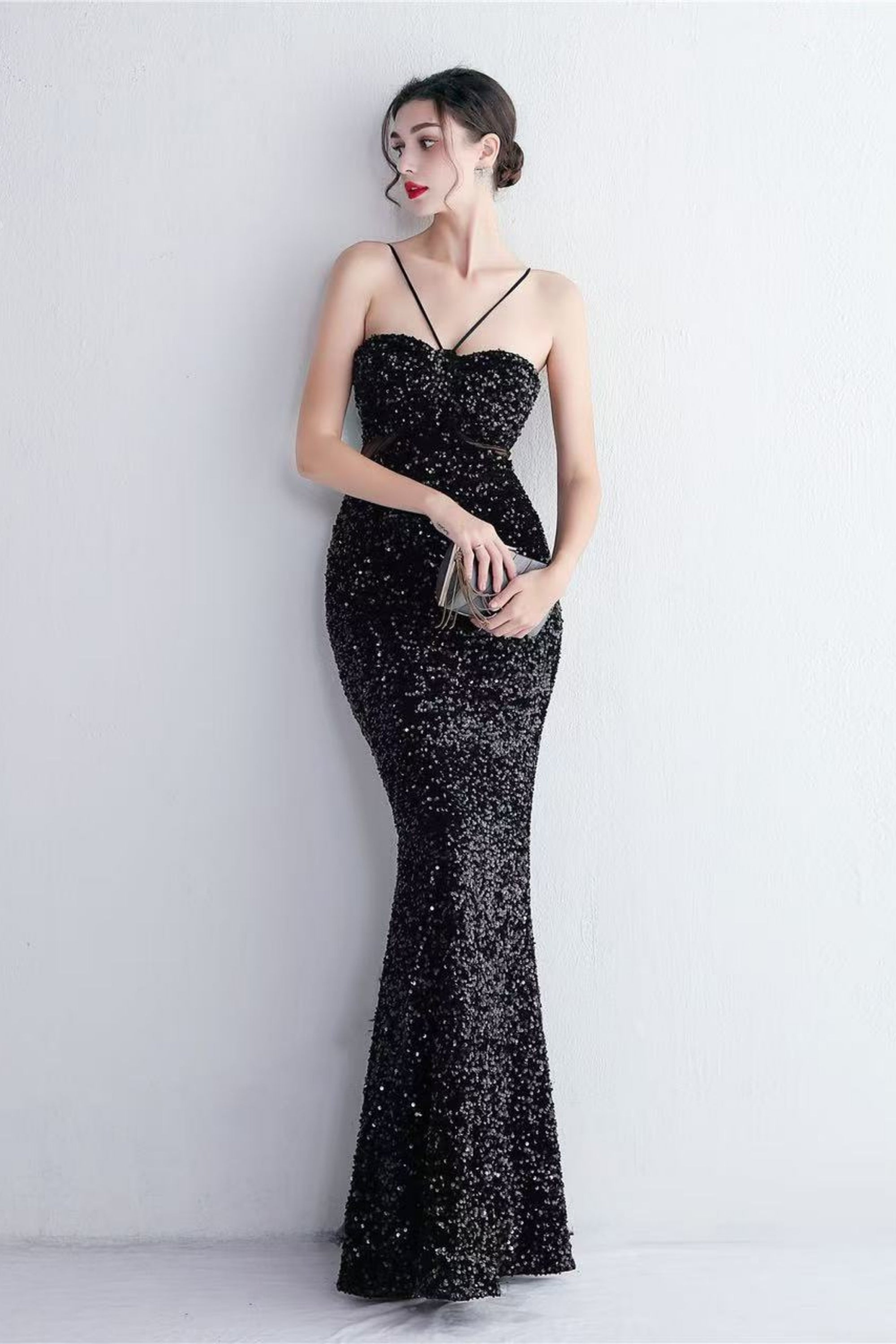 Flowering Girl Women Marian Black Cutout Sequins Halter Maxi Dress