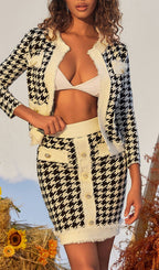 Flowering Girl Women Houndstooth Knitted Skirt Set