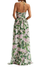 Flowering Girl Women Floral Halterneck Maxi Dress In Green