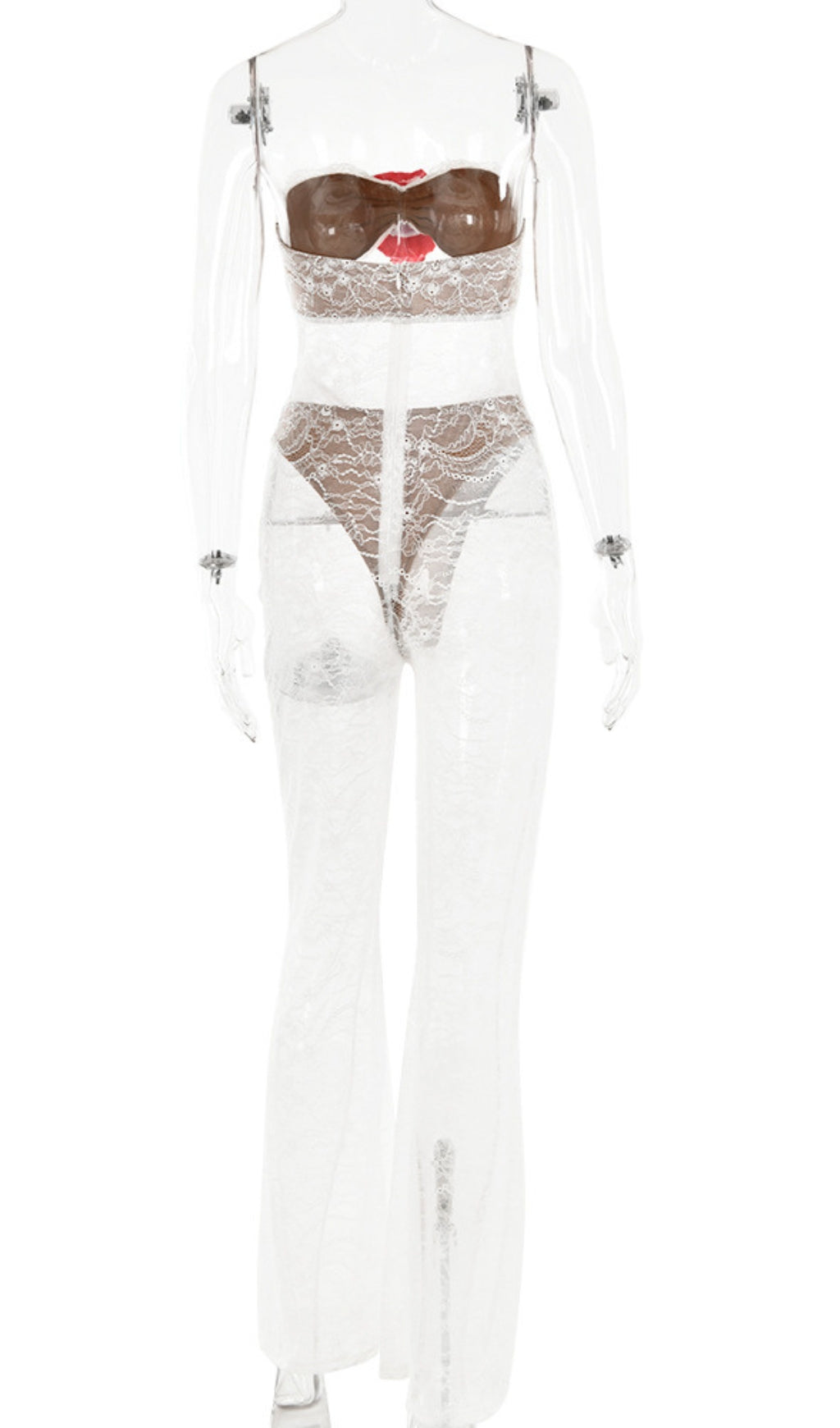 Flowering Girl Women Flower Lace Hollow Jumpsuit In White