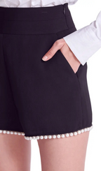 Flowering Girl Women Imitation Pearl Trim High Waist Shorts In Black