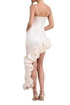 Flowering Girl Women Solid Color Floral Hip-Hugging Pleated Suspender Dress
