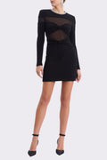 Flowering Girl Women Long Sleeve Crystal Neckline Mini Dress