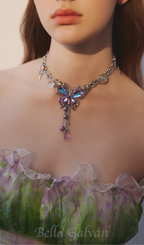 Flowering Girl Women teardrop tassel butterfly necklace