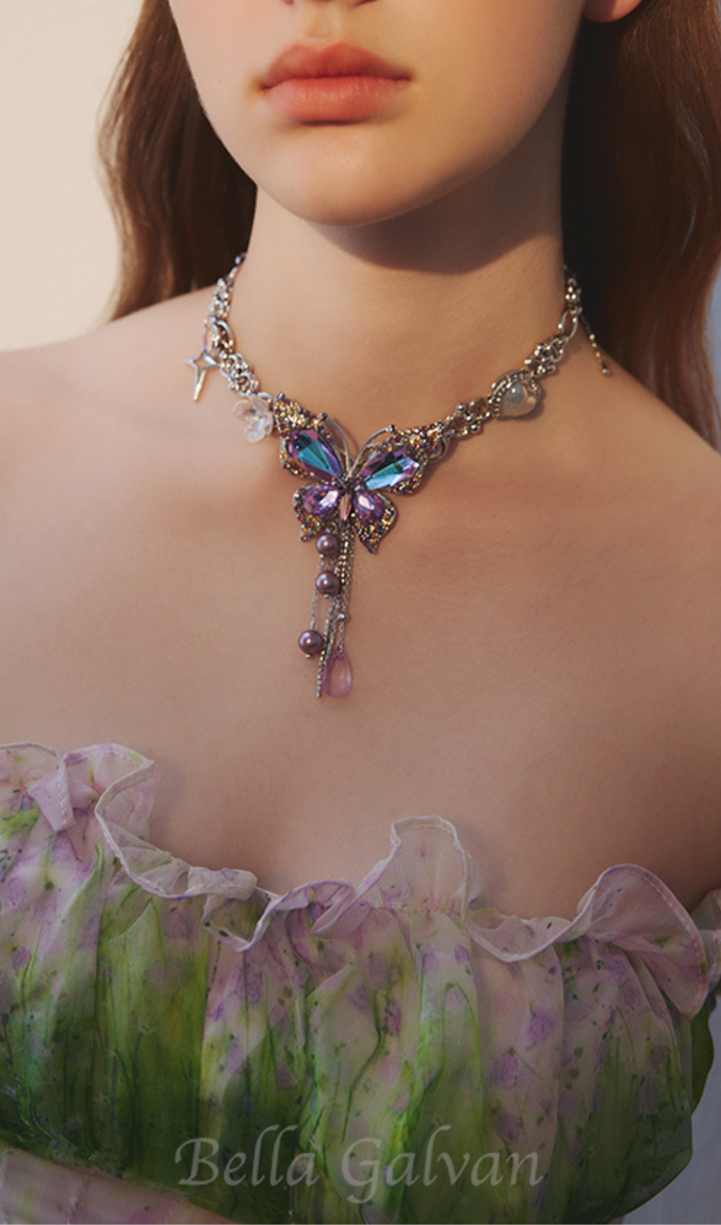 Flowering Girl Women teardrop tassel butterfly necklace