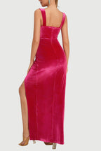 Flowering Girl Women Pink High Slit Velvet Maxi Dress