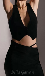 Flowering Girl Women silk crop top maxi skirts 2 pieces sets in black