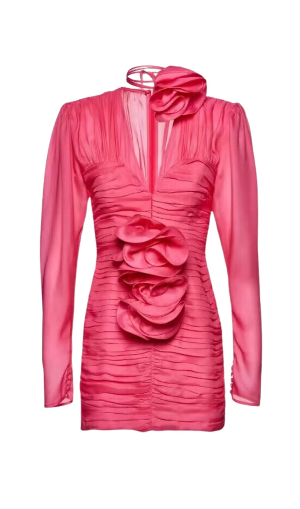 Flowering Girl Women V Neck Pink Ruched Mini Dress