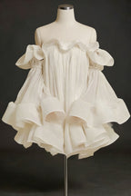 Flowering Girl Women Bernice Ruffle Layer Crinkle Chiffon Mini Dress In White
