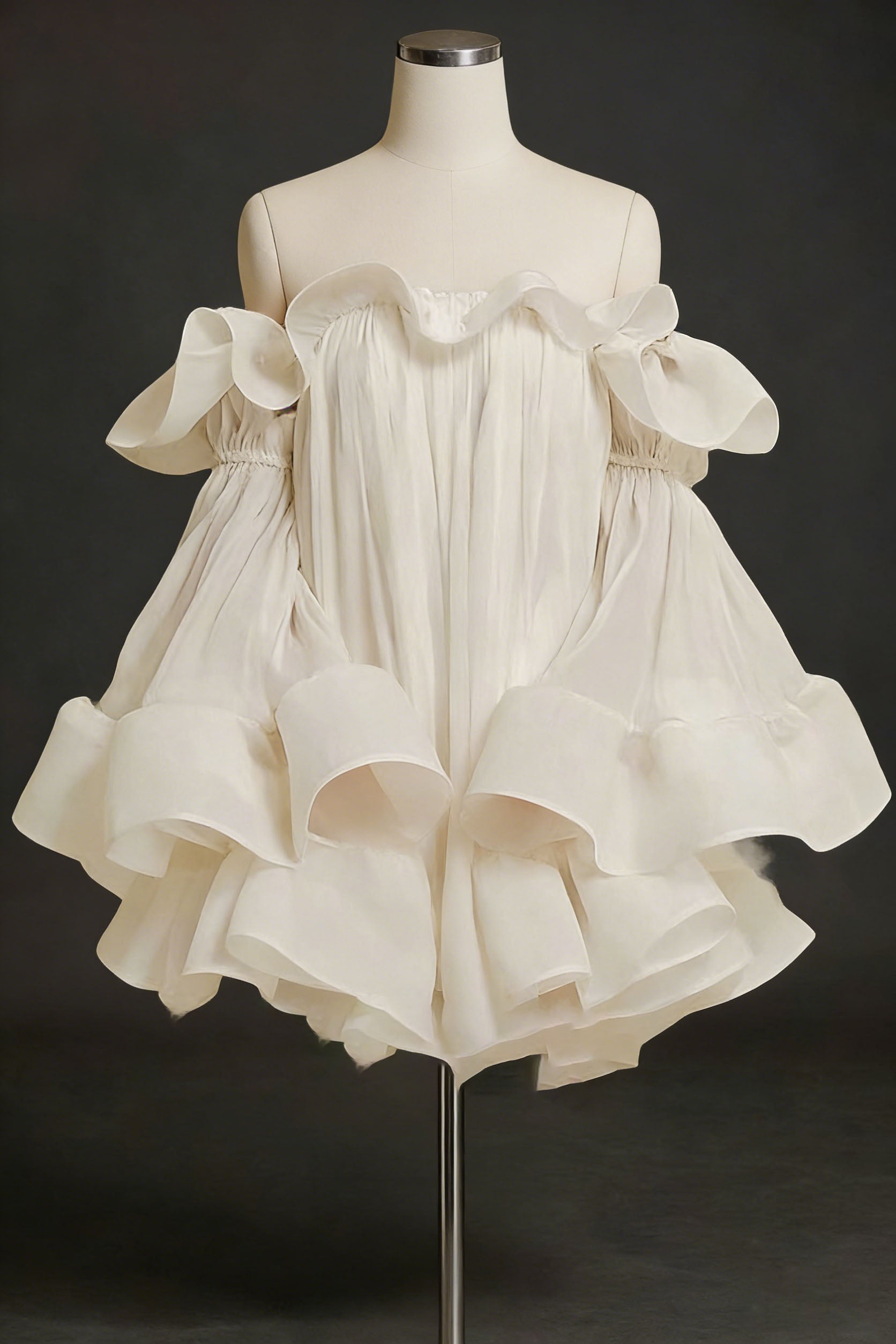 Flowering Girl Women Bernice Ruffle Layer Crinkle Chiffon Mini Dress In White