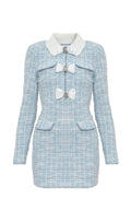 Flowering Girl Women check collared knit mini dress in blue