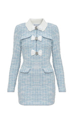 Flowering Girl Women check collared knit mini dress in blue