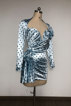 Flowering Girl Women jenny Polka Dots Satin Mini Dress in Blue