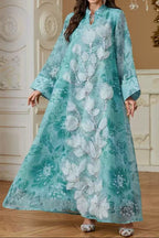Floral Embroidered Abaya-Style Maxi Dress