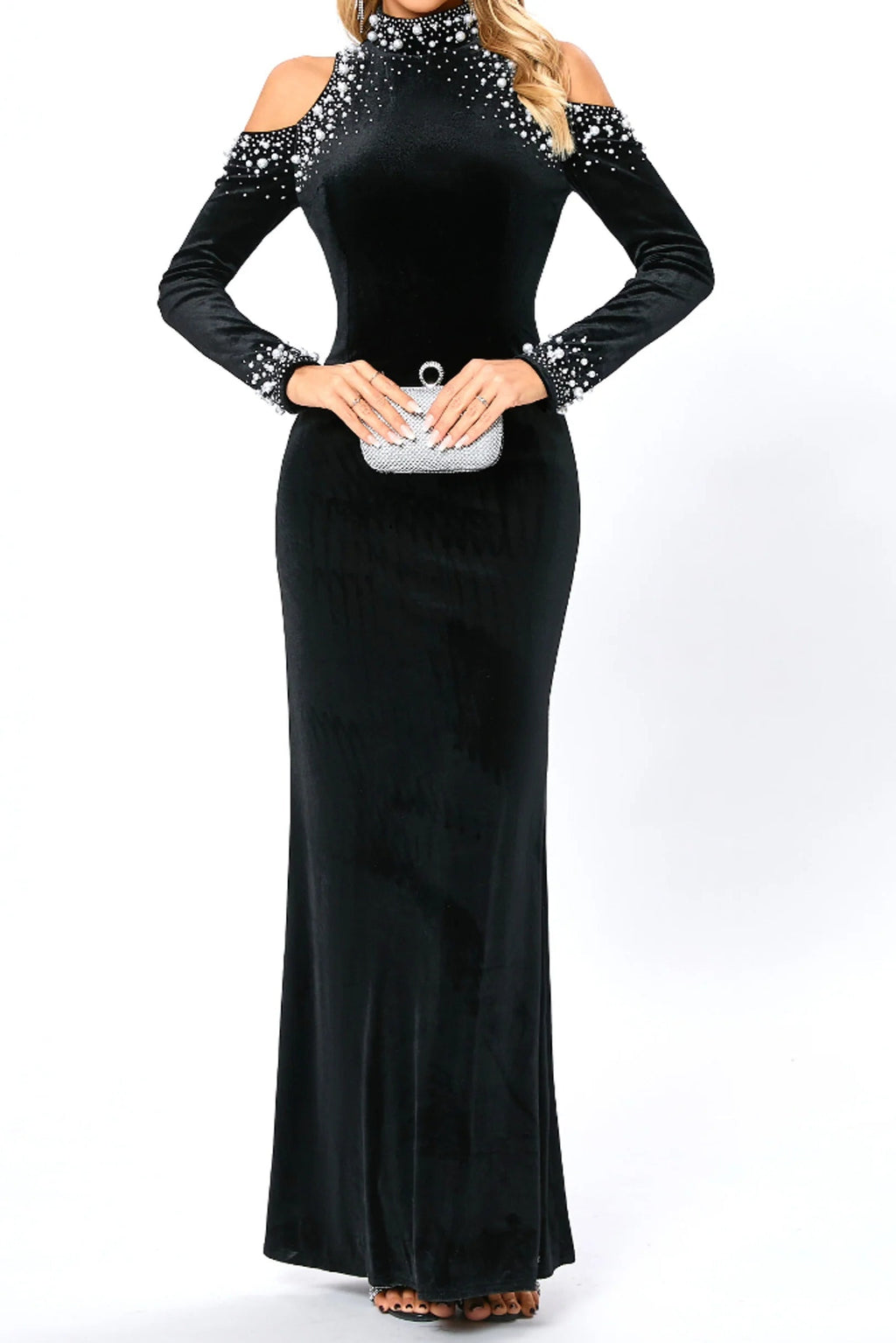 Flowering Girl Women barbara sequin embellished long sleeve maxi dress in black