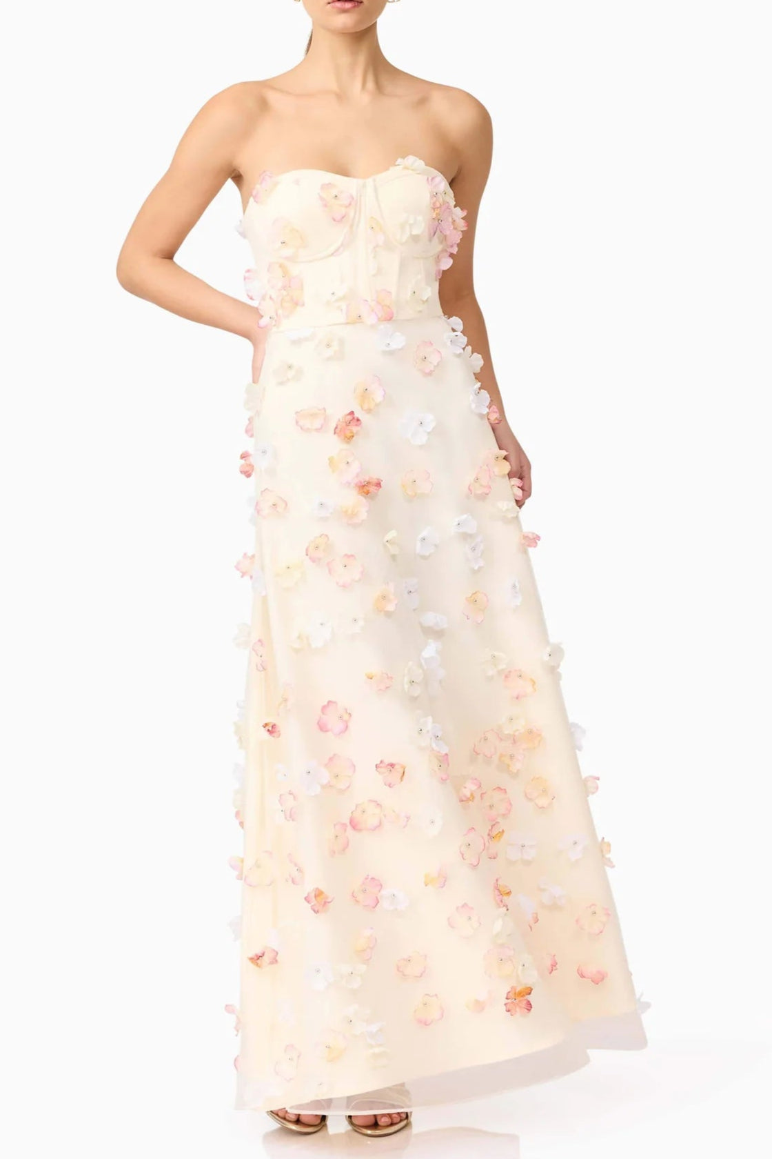 Flowering Girl Women Off-Shoulder Embroidered Maxi Dress In Apricot