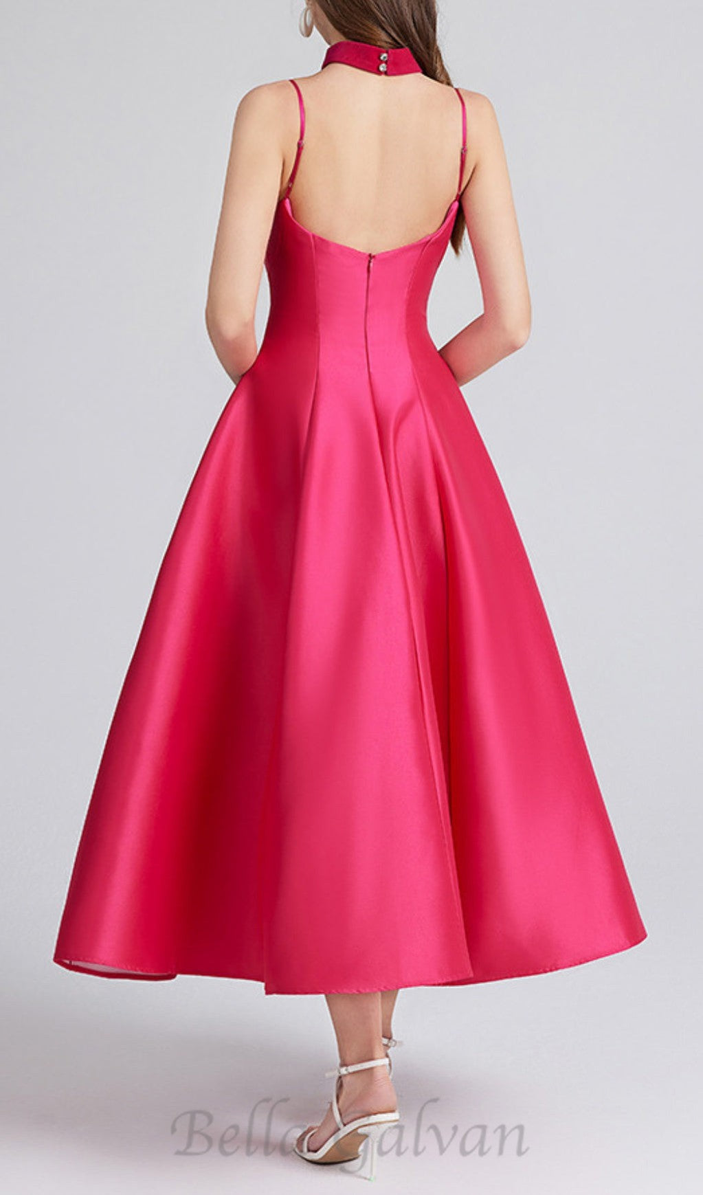 Flowering Girl Women patchwork midi dress in rose red