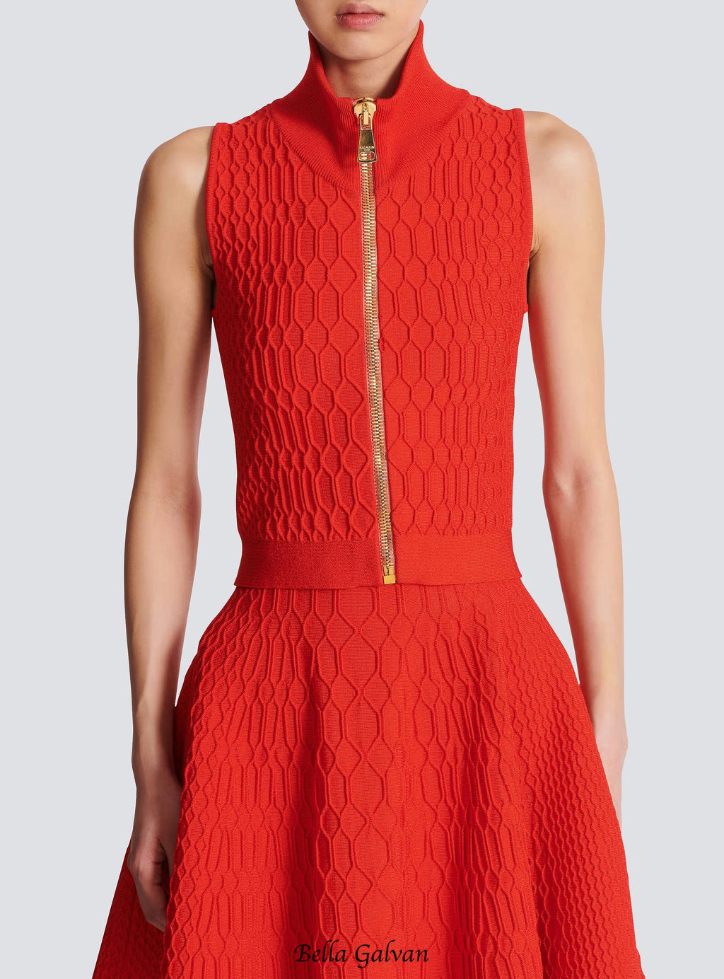 candance Sleeveless plaid Knit Top skirt set in red