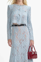 carol lace embellished top & midi skirt in blue