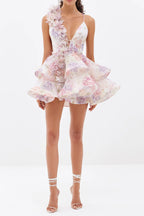 Flowering Girl Women Helen 3D Flower Chiffon Ruffle Mini Dress In Pink