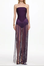 Flowering Girl Women helen Bodysuit Fringe Strapless mini Dress in purple