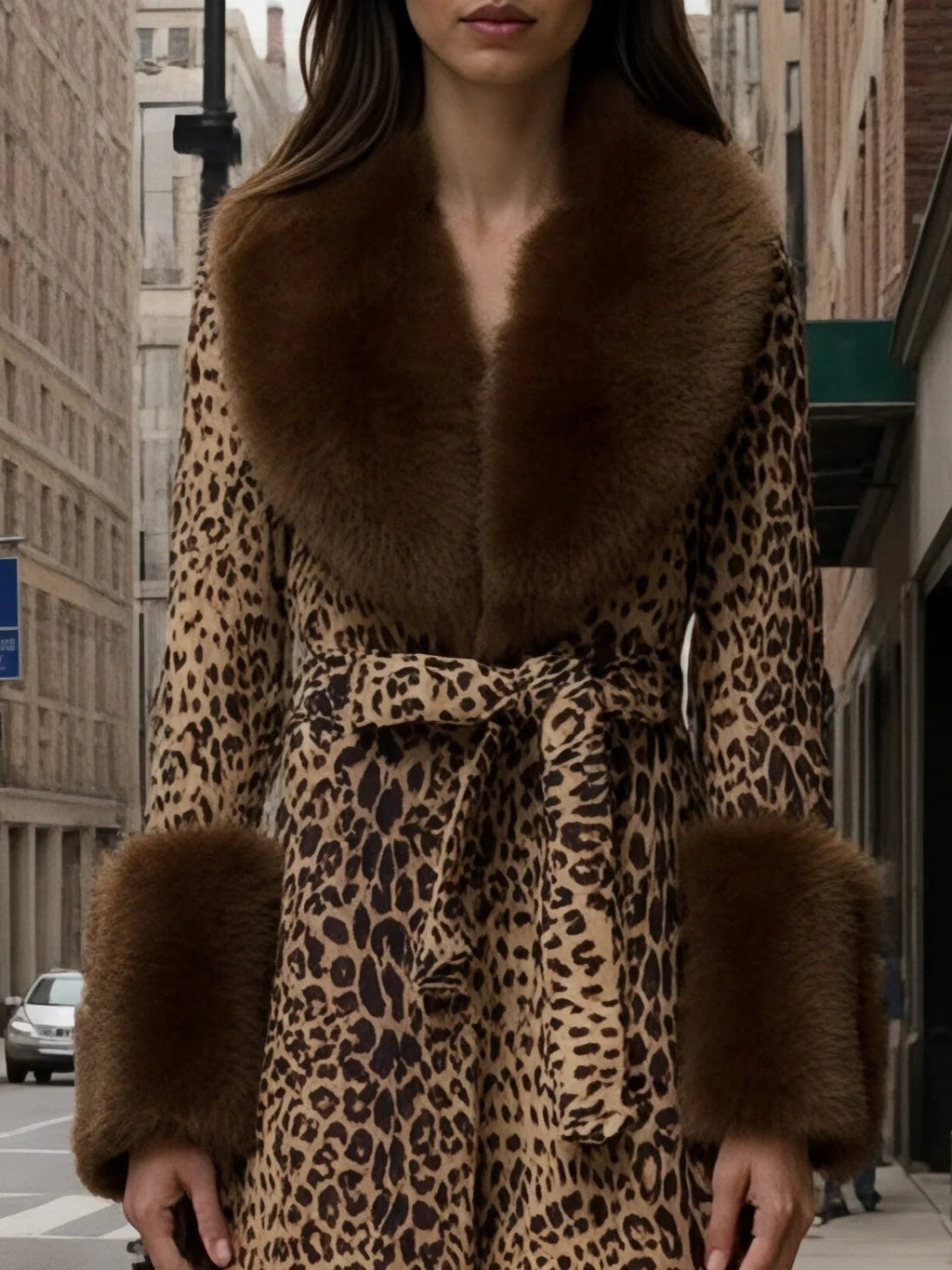 Flowering Girl Women Leopard print patchwork plush coat