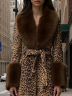 Flowering Girl Women Leopard print patchwork plush coat