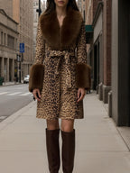 Flowering Girl Women Leopard print patchwork plush coat