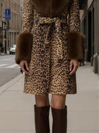 Flowering Girl Women Leopard print patchwork plush coat