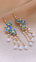 Flowering Girl Women Dave Blue Flower Pearl Earrings