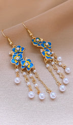 Flowering Girl Women Dave Blue Flower Pearl Earrings