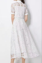 Lace Collared Belted Midi Dress