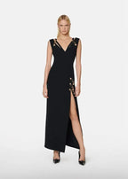 Flowering Girl Women v-neck Pin-embellished maxi Dress in black