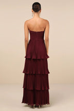 Flowering Girl Women Plum Purple Strapless Tiered Maxi Dress