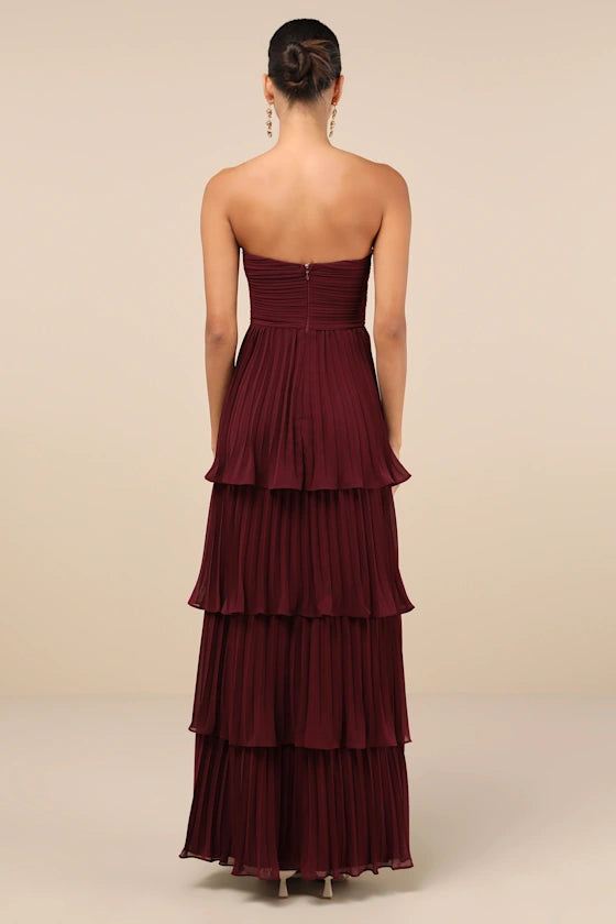 Flowering Girl Women Plum Purple Strapless Tiered Maxi Dress