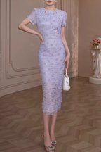 Flowering Girl Women Jacqueline Rhinestone Flower Embroidery Bodycon Midi Dress In Purple
