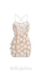 Flowering Girl Women flower embellished Mini Dress in white