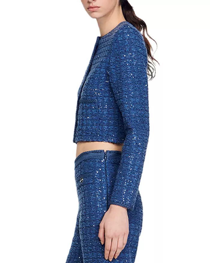 Flowering Girl Women Palm Cropped Blazer in blue
