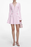 Flowering Girl Women Xylia Pink Pearl Trim v-Neck Knit Mini Dress