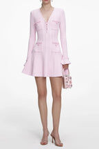 Flowering Girl Women Xylia Pink Pearl Trim v-Neck Knit Mini Dress