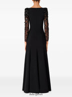 martha Mesh splicing beading diamond maxi dress in black