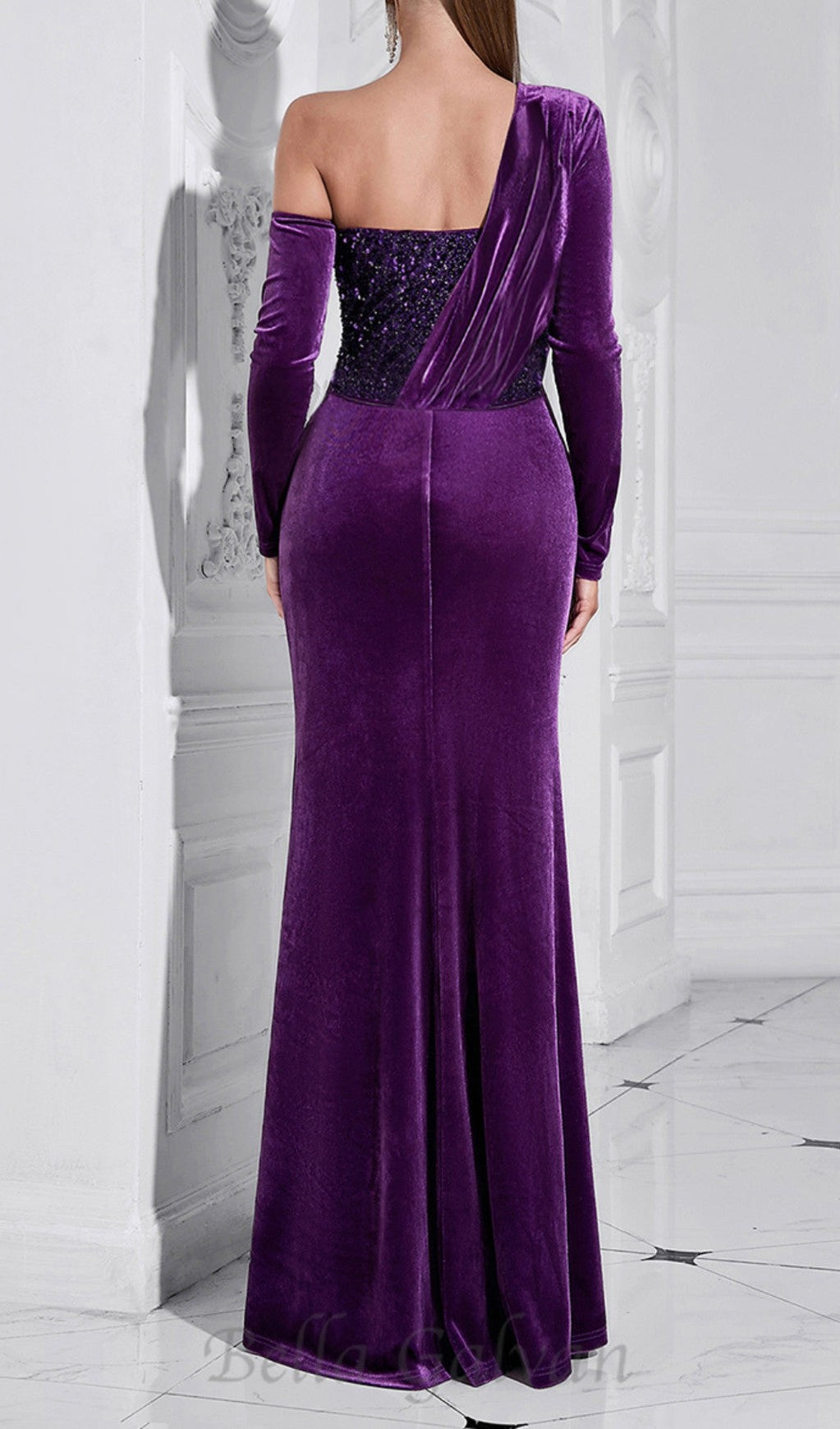 Flowering Girl Women CHOU PURPLE VELVET SEQUIN MAXI DRESS