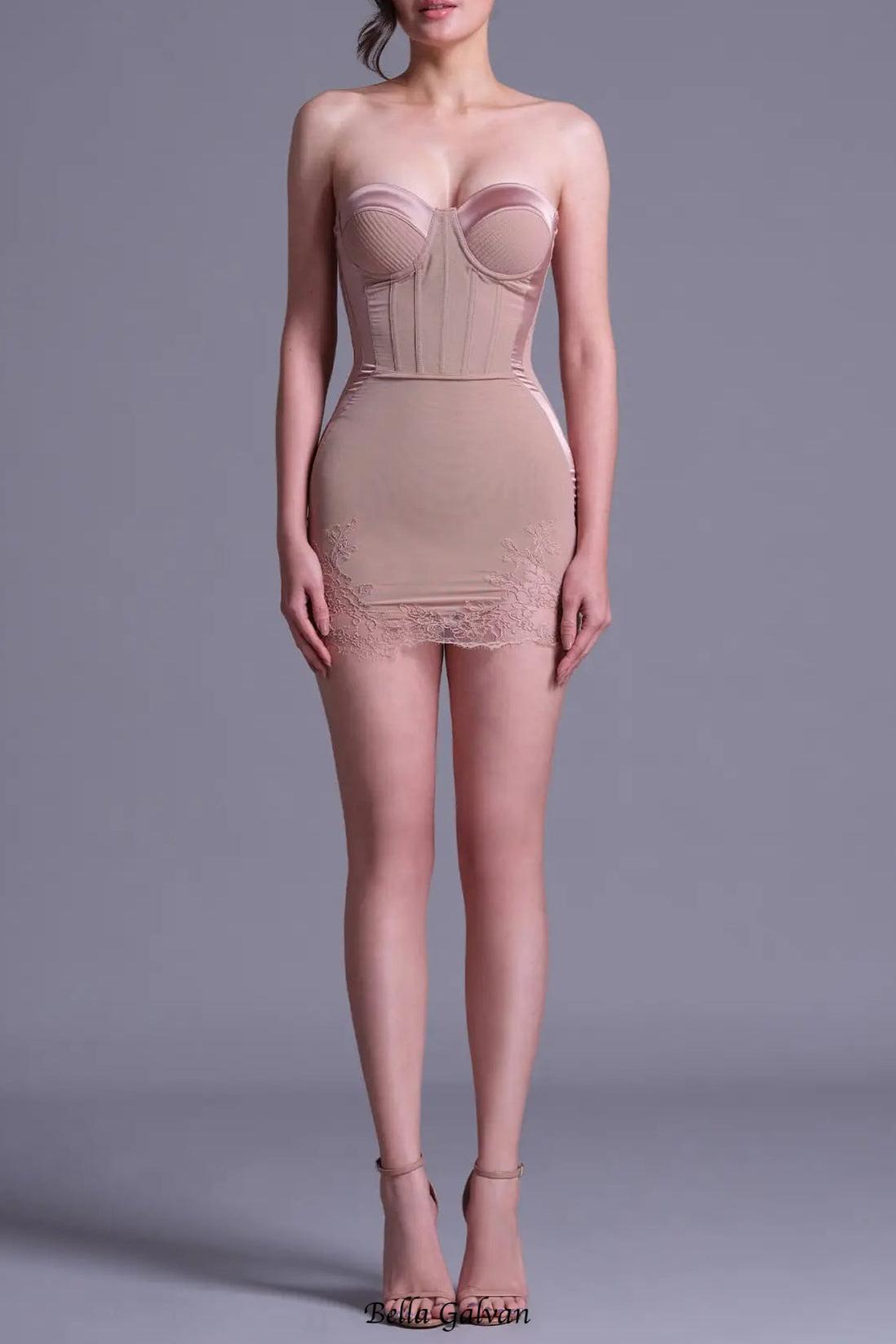 sherry Nude Cord Lace Bustier Mini dress