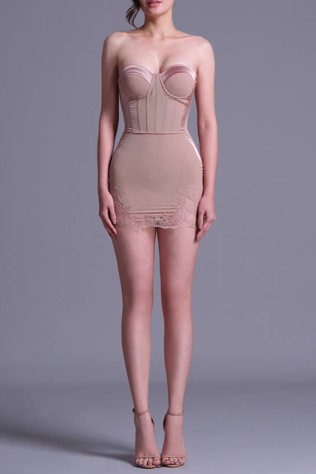 Sherry Nude Cord Lace Bustier Mini Dress