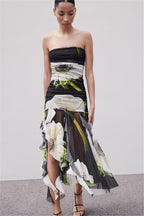 Flowering Girl Women Strapless Printed Tulle Midi Dress
